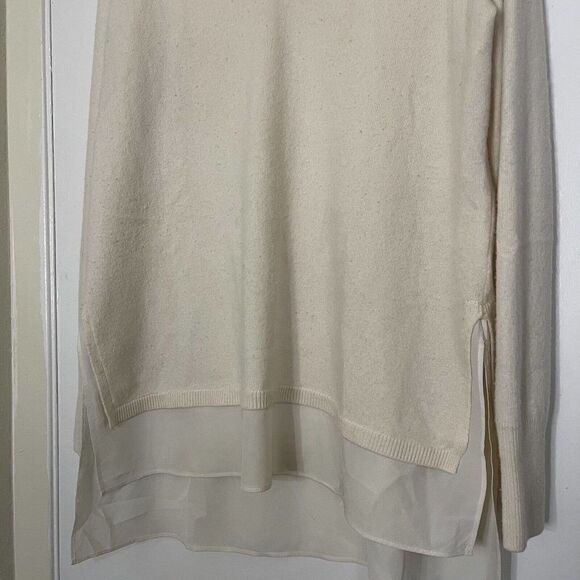 VINCE. V neck beige wool double layer jumper knit sweater size Large - Picture 2 of 5